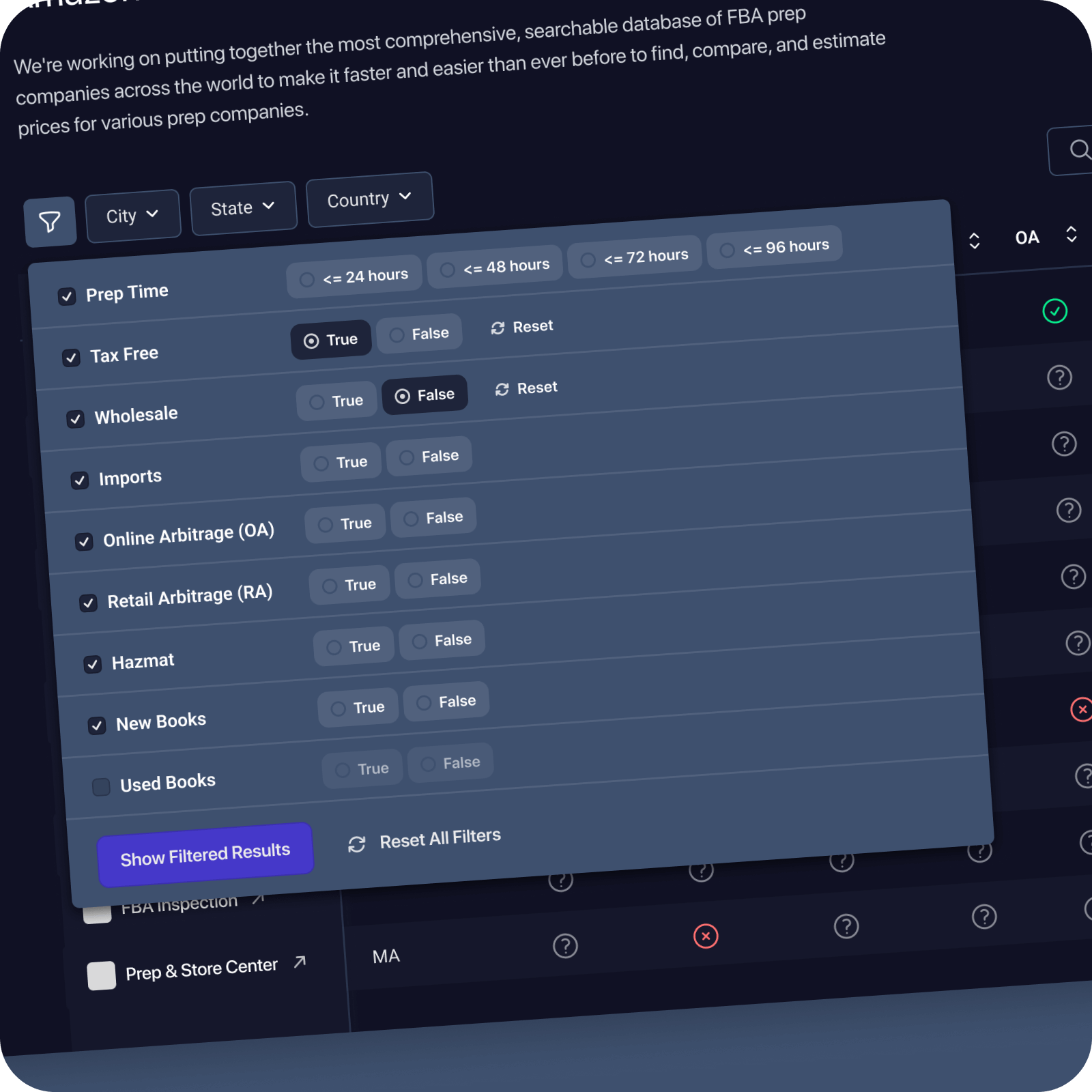 Table design plus filtering